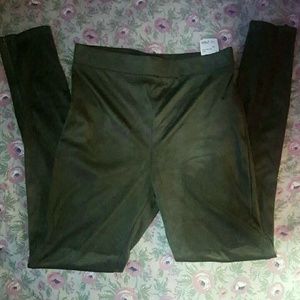 OLIVE SUEDED LONG PANTS